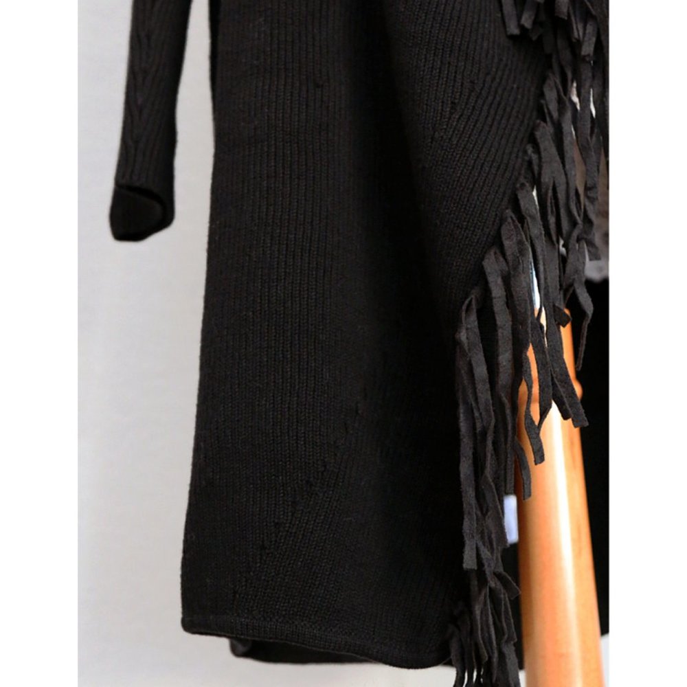 Faux Suede Fringed Waterfall Open Long Cardigan - Picture 8 of 10